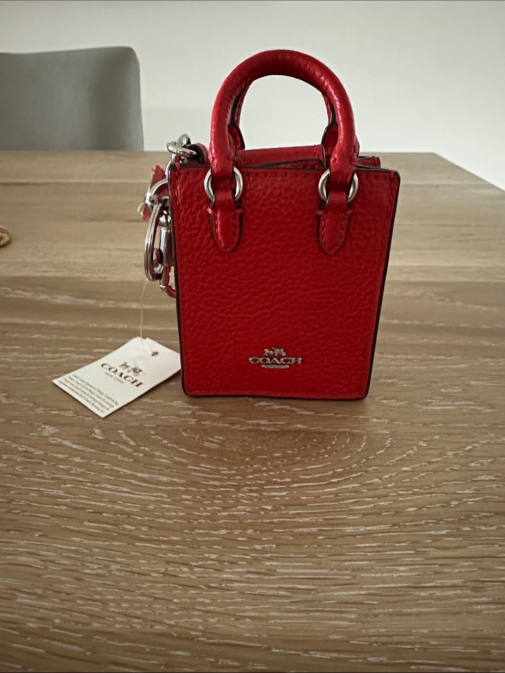 Coach Red Pebbled Mini Tote Keyring Charm